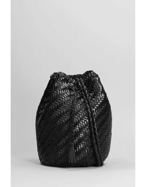 Dragon Diffusion Pompom Double Hand Bag In Black Leather