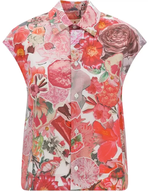 Marni Pink Sleeveless Shirt With Flower Requiem Print