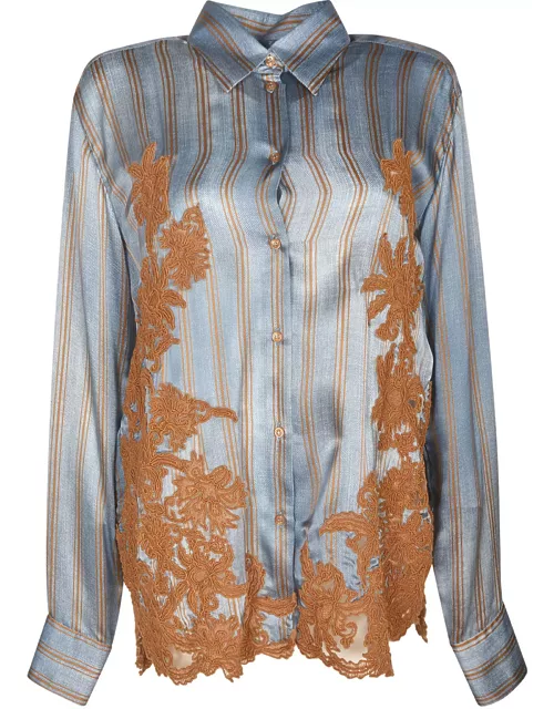 Ermanno Scervino Floral Embroidery Striped Shirt