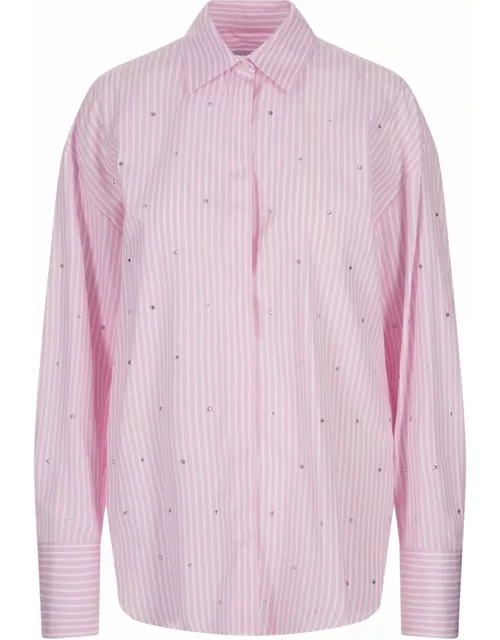 MSGM Pink Striped Shirt With Rhinestone