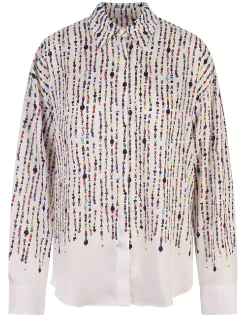 MSGM White Shirt With Multicolour Bead Print