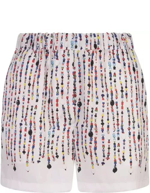 MSGM White Shorts With Multicolour Bead Print