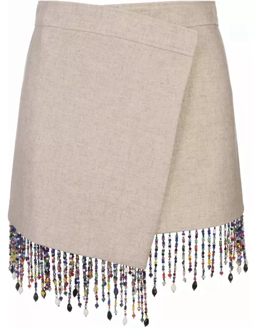 MSGM Sand Mini Skirt With Bead Appliqué