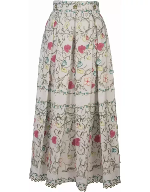 Elie Saab Cotton Embroidered Garden Long Skirt