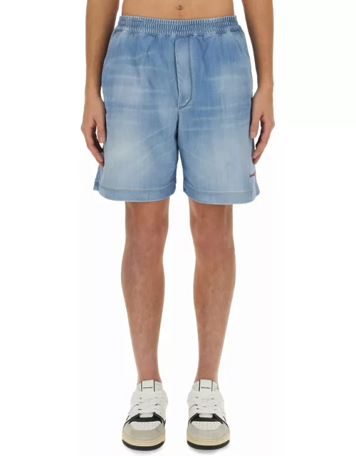 Dsquared2 Light Blue Bermuda Shorts With Elastic Waistband And Logo Embroidery In Stretch Cotton Woman
