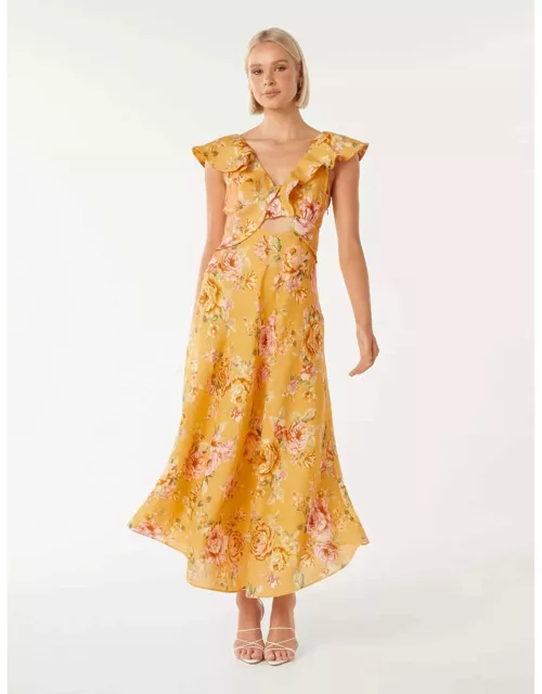 Forever New Women's Haisley Flounce Midi Dress in Golden Evora Flora