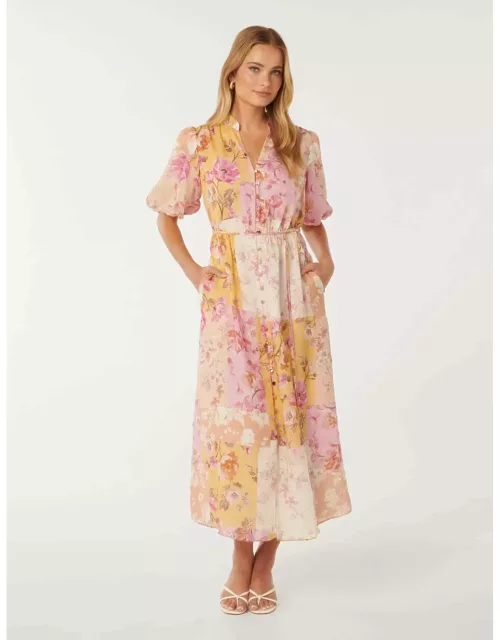 Forever New Women's Loren Puff-Sleeve Midi Dress in Amora Patchwork