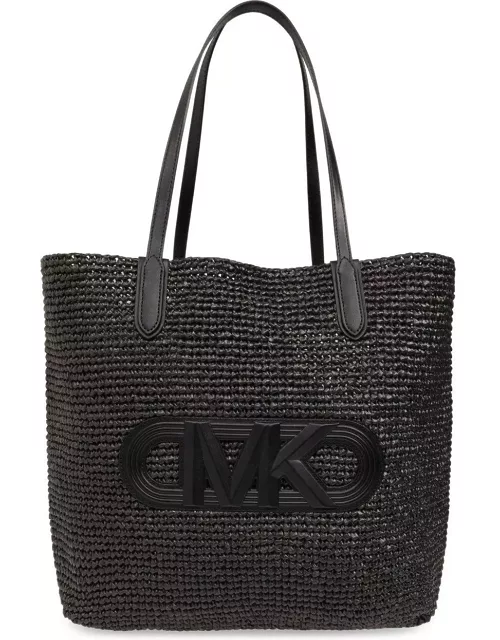 Michael Kors Eliza Extra-large Empire Logo Straw Tote Bag