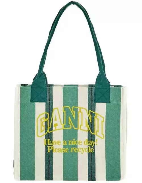 Ganni Large Striped Canvas Tote Bag