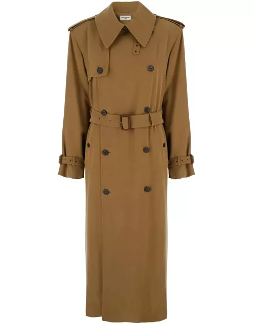 Saint Laurent Brown Single-breasted Trench Coat In Viscose Blend Woman