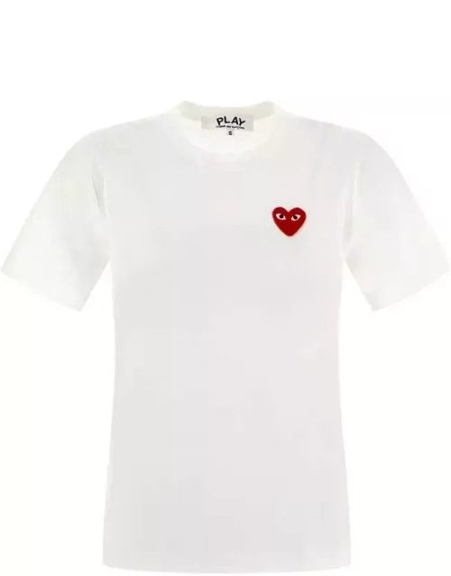 Comme des Garçons Play White Embroidered Heart T-shirt