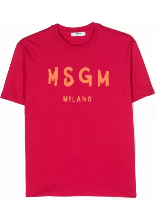Msgm T-shirt Fucsia In Jersey Di Cotone Bambina