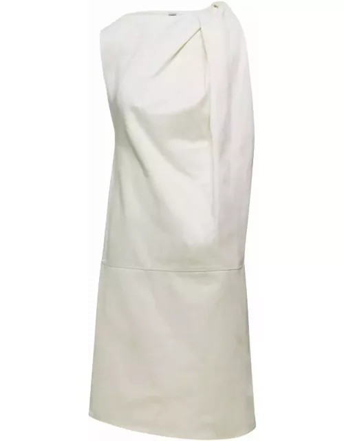 Totême Mini White Dress With Gathering On Shoulder In Cotton Blend Woman