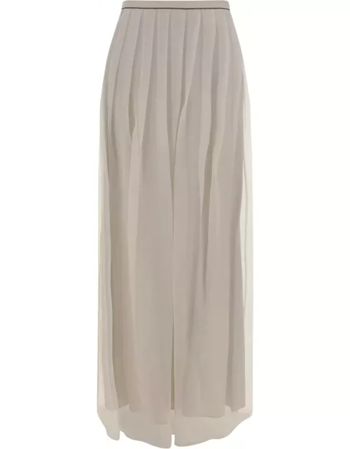 Brunello Cucinelli Crispy Silk Pleated Midi Skirt