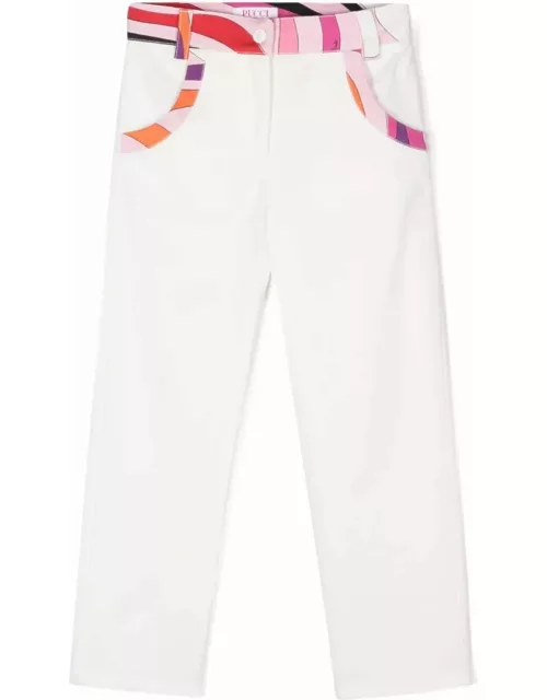 Pucci Ivory Straight Leg Trousers With Marble Print