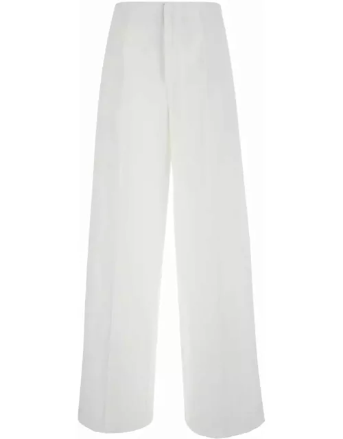 Forte_Forte White Wide Palazzo Pants With Elastic Waistband In Cotton And Linen Woman