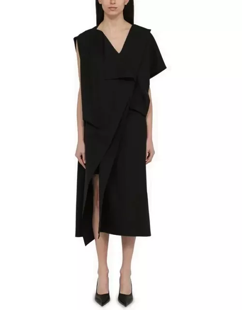 Black asymmetrical dress in wool blend