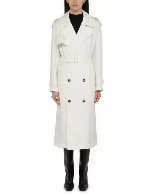 Beige silk double-breasted trench coat