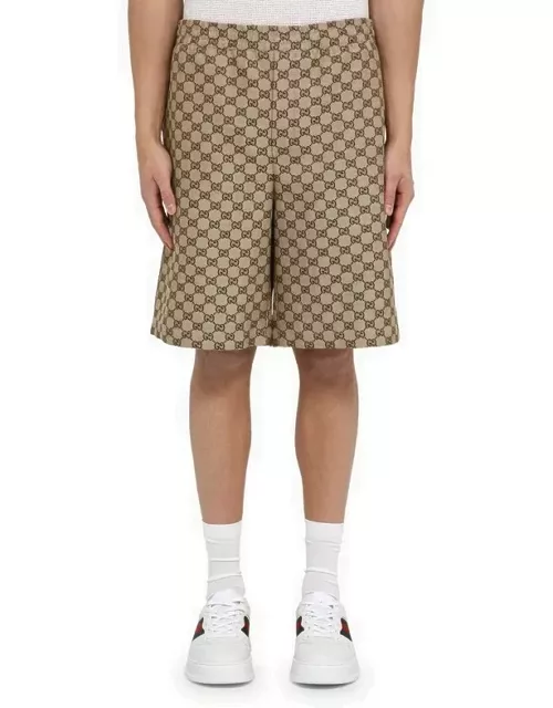 Bermuda shorts in beige/ebony GG fabric in linen blend