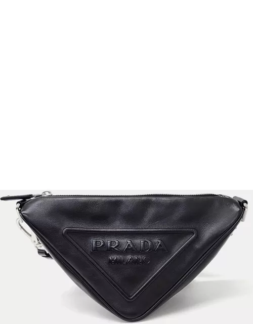 Prada Black Glace Lux Leather Triangle Shoulder Bag