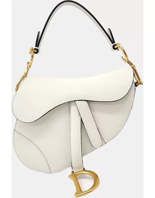 Dior White Leather Mini Saddle Bag