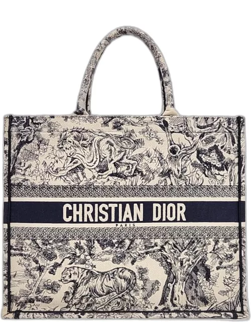 Dior Ivory/Navy Canvas Book Tote Bag