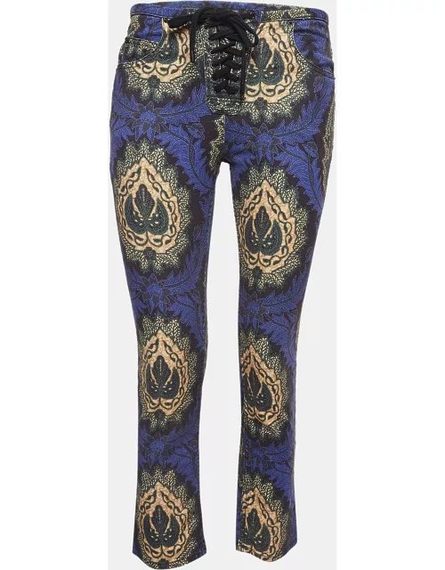 Isabel Marant Etoile Purple Floral Print Cotton Twill Lace-Up Trousers