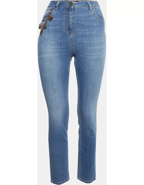 Elisabetta Franchi Blue Denim Chain Embellished Jeans M Waist 29"