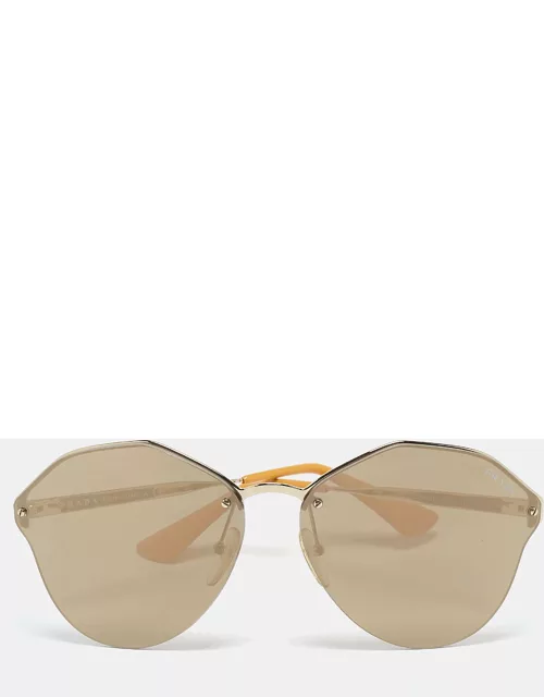 Prada Gold Mirrored SPR64T Geometric Sunglasse