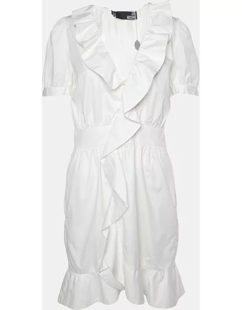 Love Moschino White Cotton Ruffle Detail Knee Length Dress