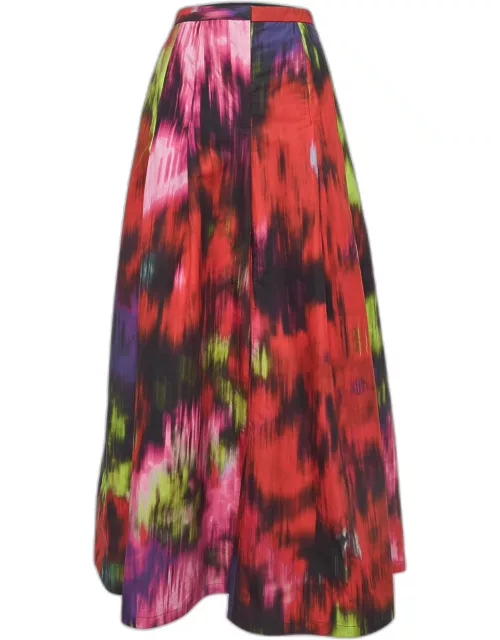Carolina Herrera Multicolor Abstract Printed Cotton Pleated Wide-Leg Trousers