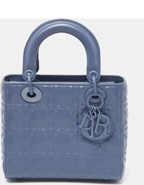 Dior Blue Diamond Cannage Leather Small Lady Dior Tote