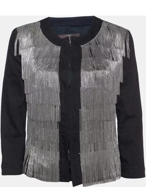 Roberto Cavalli Black Cotton Chain Tasseled Jacket