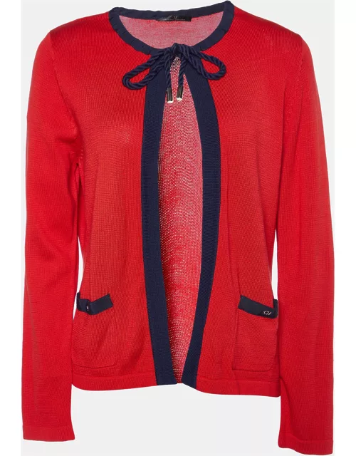 CH Carolina Herrera Red Silk & Cotton Knit Cardigan