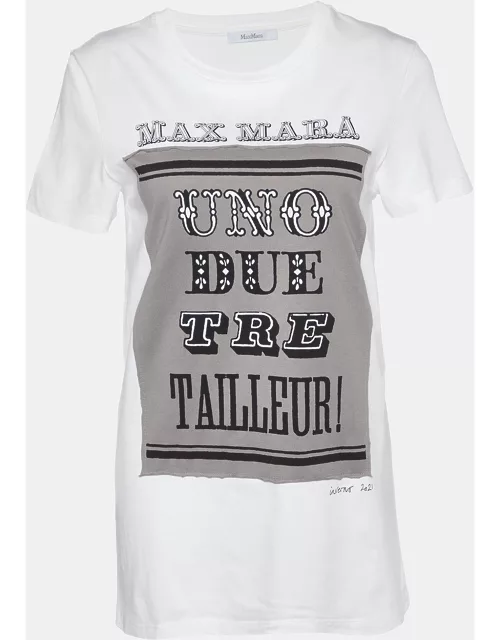 Max Mara White Logo Print Cotton Crew Neck T-Shirt