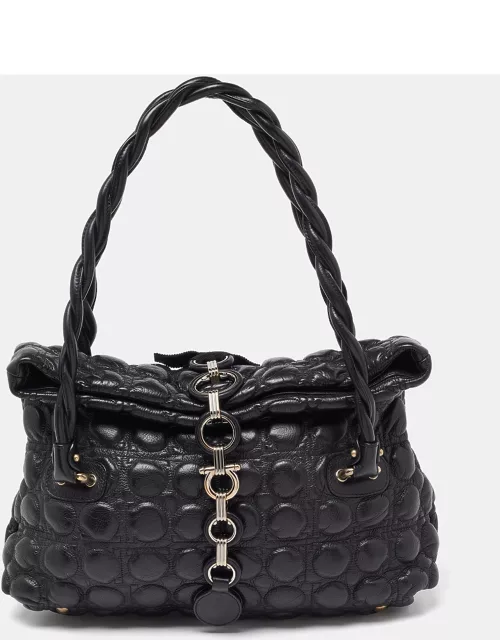 Salvatore Ferragamo Black Leather Fold Over Shoulder Bag