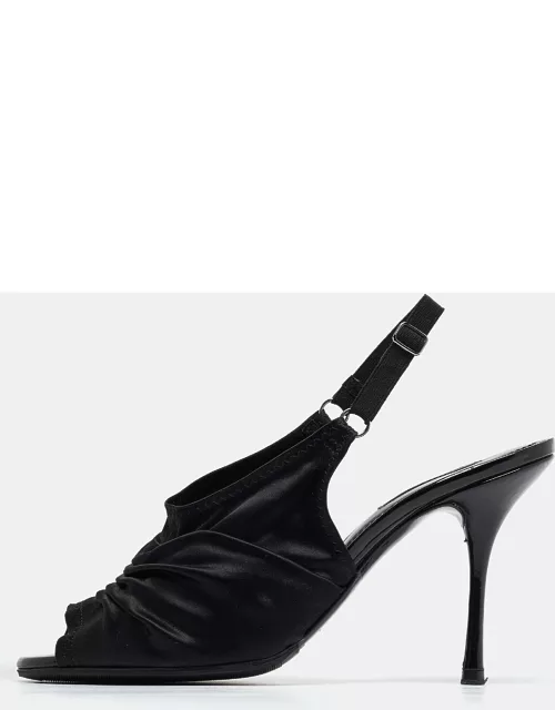 Dolce & Gabbana Black Satin Peep Toe Slingback Sandal