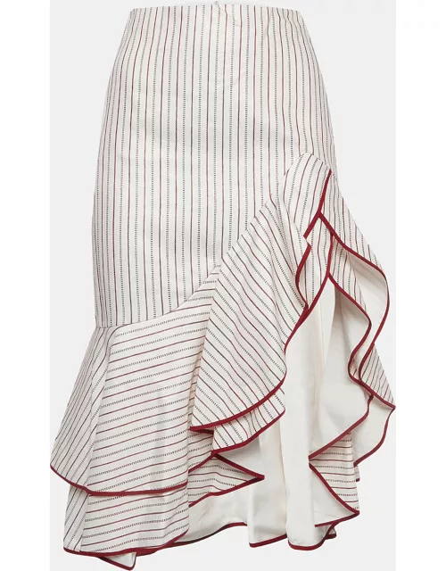 Alexis White/Red Striped Linen Blend Ruffled Skirt