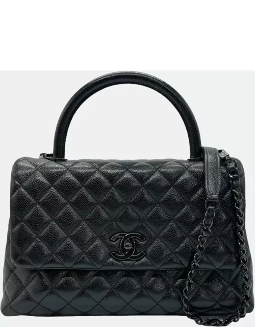 Chanel Black Leather Small Coco Handle Top Handle Bag