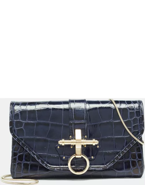Givenchy Blue/Black Croc Embossed Glossy Leather Obsedia Chain Clutch