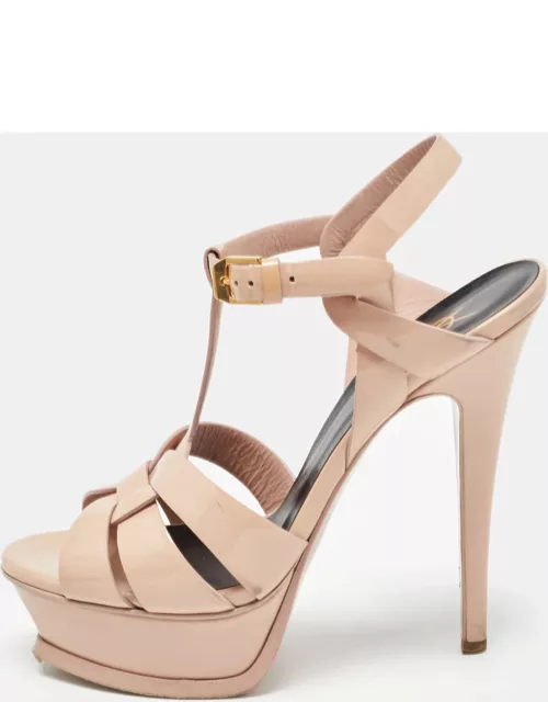 Yves Saint Laurent Beige Patent Tribute Ankle Strap Sandal