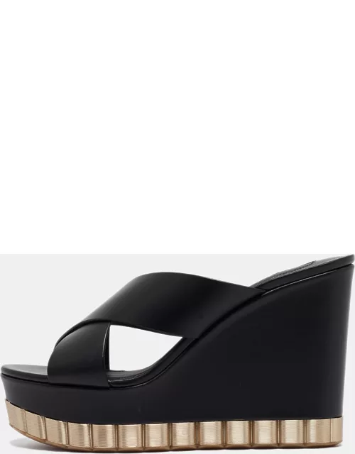 Salvatore Ferragamo Black Leather Nicosia Wedge Sandal