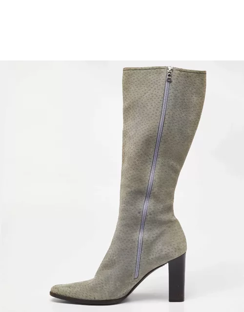 Dior Grey Textured Nubuck Leather Knee Length Boot