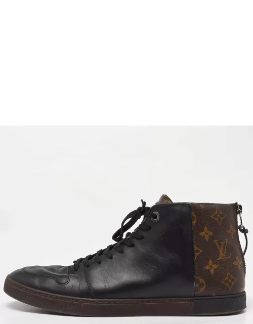 Louis Vuitton Black/Brown Leather and Monogram Canvas High Top Sneaker