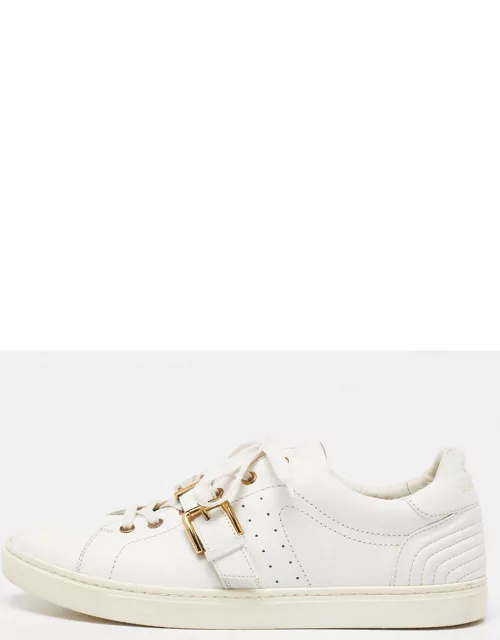 Dolce and Gabbana White Leather Buckle Detail Low Top Sneaker