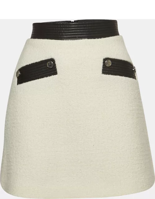 Maje White Leather Trim Wool Blend Mini Skirt