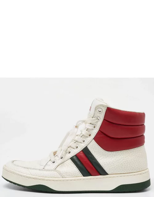 Gucci White/Red Leather New Praga Karibu Web High Top Sneaker