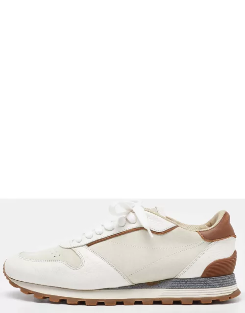 Brunello Cucinelli White/Brown Suede and Leather Low Top Sneaker