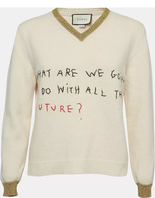 Gucci Beige Embroidered Wool Coco Captain Sweater