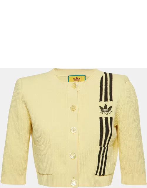 Gucci X Adidas Yellow Rib Knit Buttoned Crop Cardigan